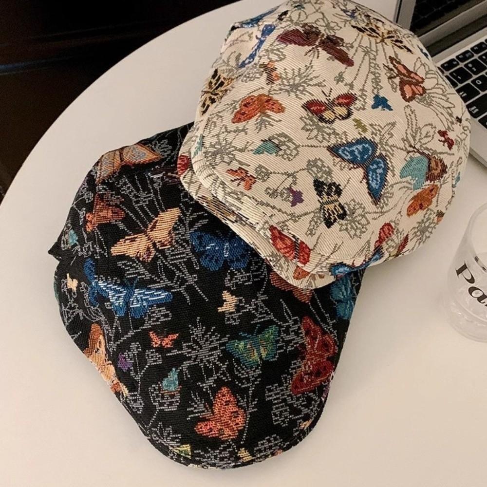 Reversible Design Retro Newsboy Cap Vintage Butterfly Embroidered Beret  Artistic Occasions