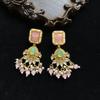 Vintage Green Glass Bead Necklace and Earrings Set for Women