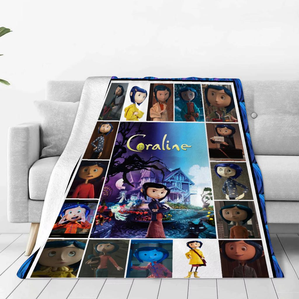 1 Stück Coraline 3D-bedruckte Flanelldecke Warme bequeme Decke für Zuhause Wohnzimmerdekoration Geburtstagsgeschenk für Kinder Mädchen Fans