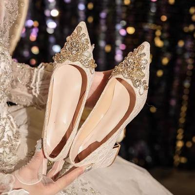 Mode polyvalent banquet strass talon épais chaussures de mariage femmes 2025 printemps et été nouveau créneau haut de gamme tempérament talons hauts femmes