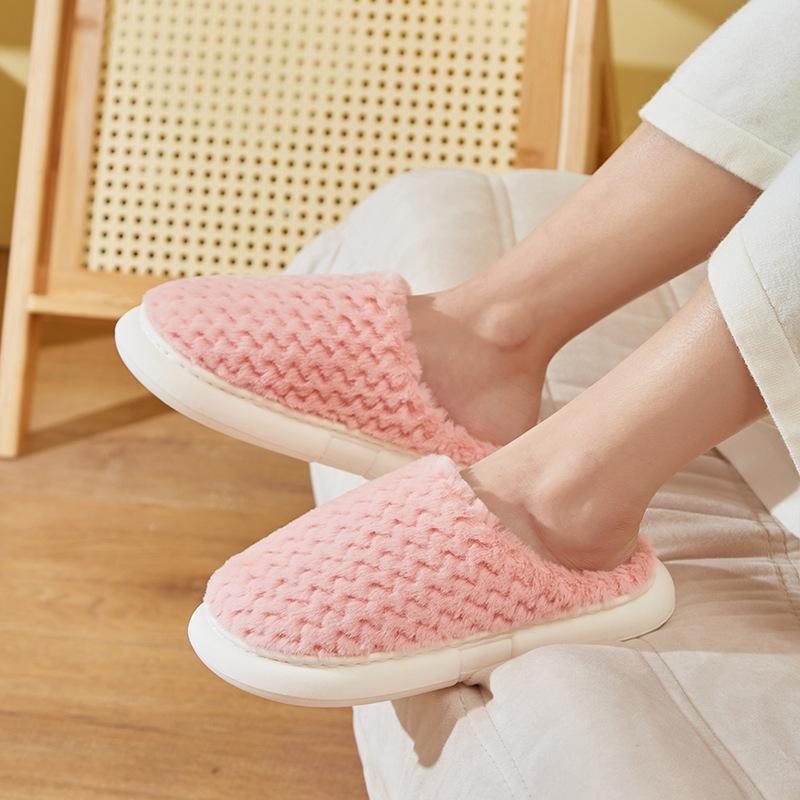 2025 new cotton slippers fashionable and simple imitation rabbit fur solid color indoor home stepping on shit couple wearing hair mop