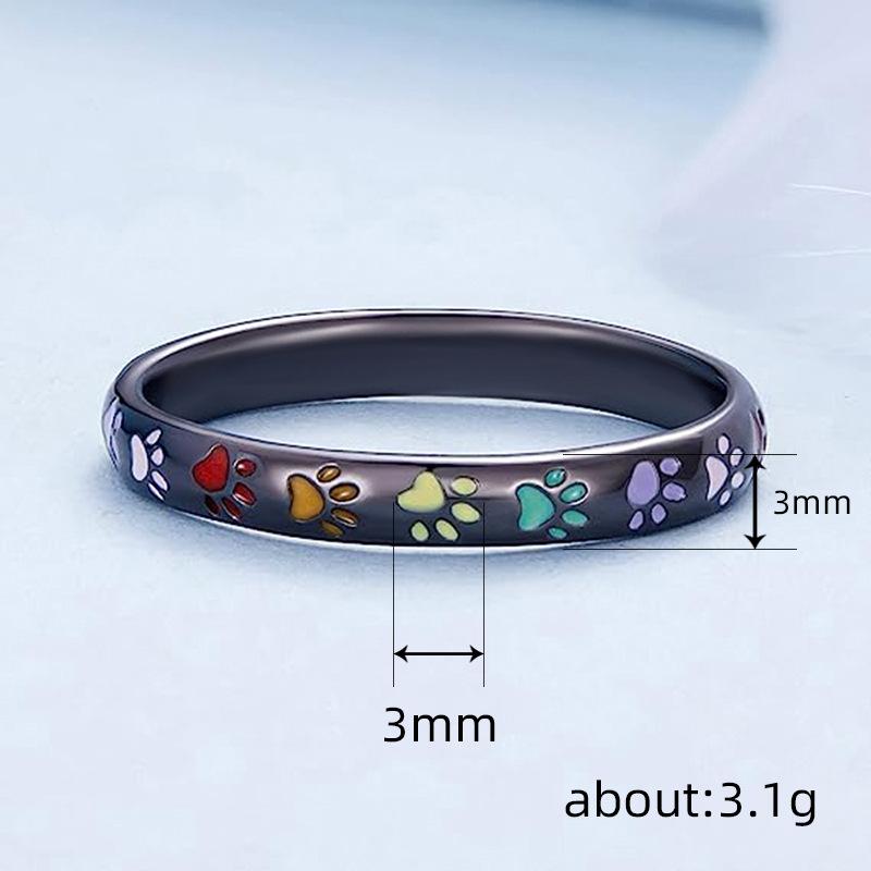 Sweet Rainbow Ring, Personality Trend Women'S Dog Print Jewelry, Cute Animal Cat Paw Ring