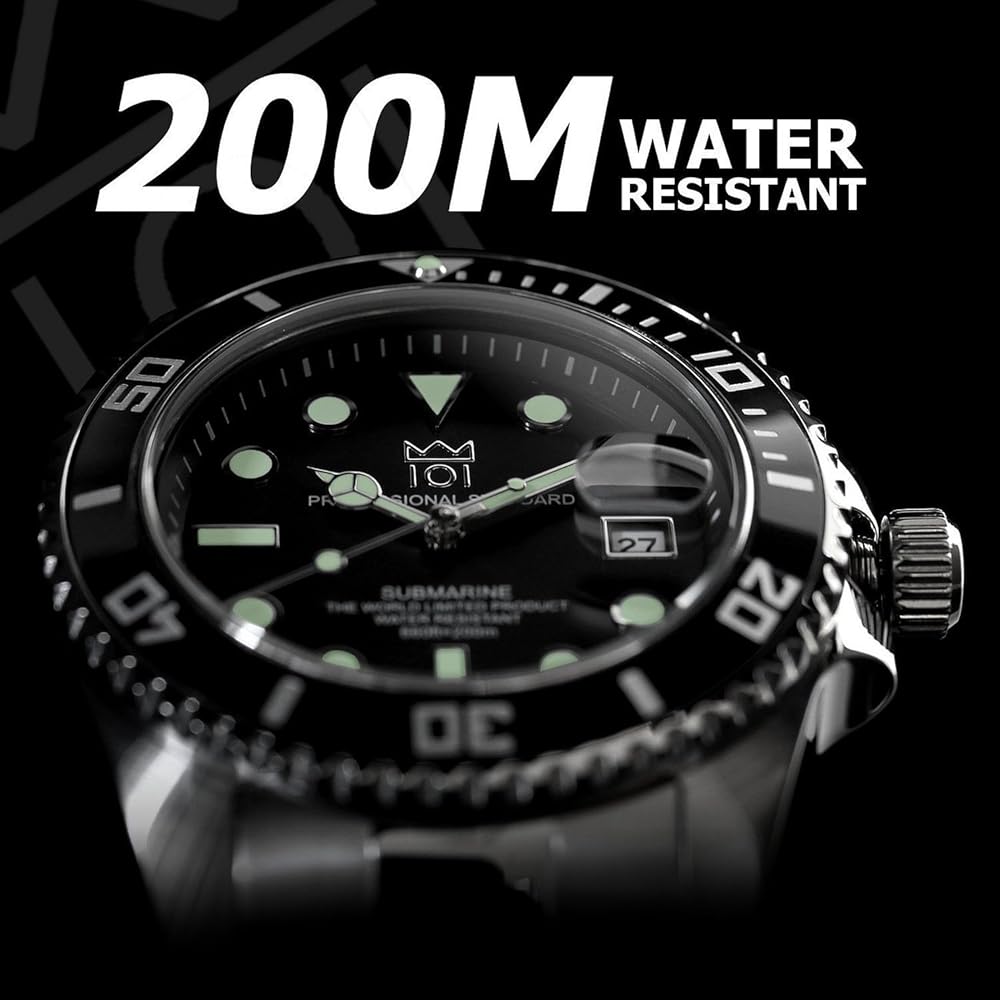 Hyakuichi 101 Quartz Diver's Watch Date Display 20 ATM Water Resistant Black Gold Wristwatch