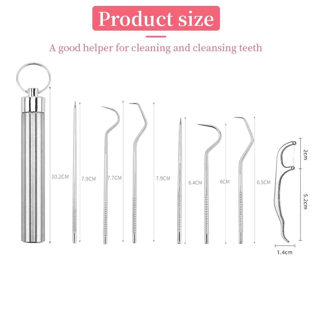 Set Scobitori din Oțel Inoxidabil Scobitori Reutilizabile Scobitoare pentru Ață Dentară Instrument de Îndepărtare a Tartrului Curățător Portabil pentru Dinți pentru Curățarea Orală a Dinților