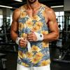 Men's Casual Hawaiian Print Outdoor Sports Tank Top Sleeveless Round Neck Summer Beachwear Lightweight Breathable Fabric