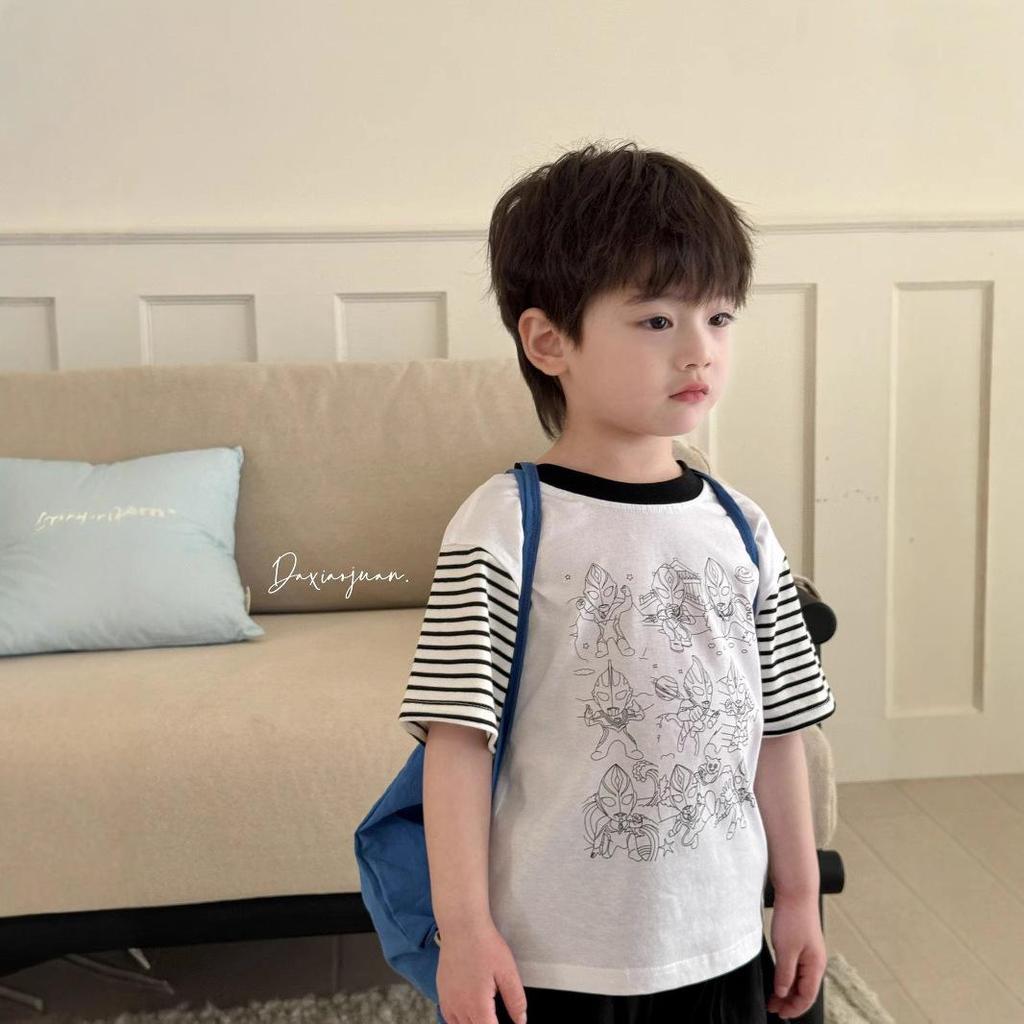 Available Boys' Summer T-Shirt & Shorts Set - Cartoon Top with Trendy Workwear Shorts