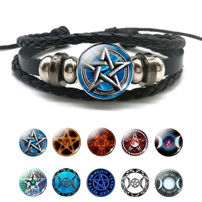 Ručně tkaný pletený kožený náramek okultní hvězda pentagram Vícevrstvý tříměsíční bohyně kouzlo náramek náramek pentagram šperky