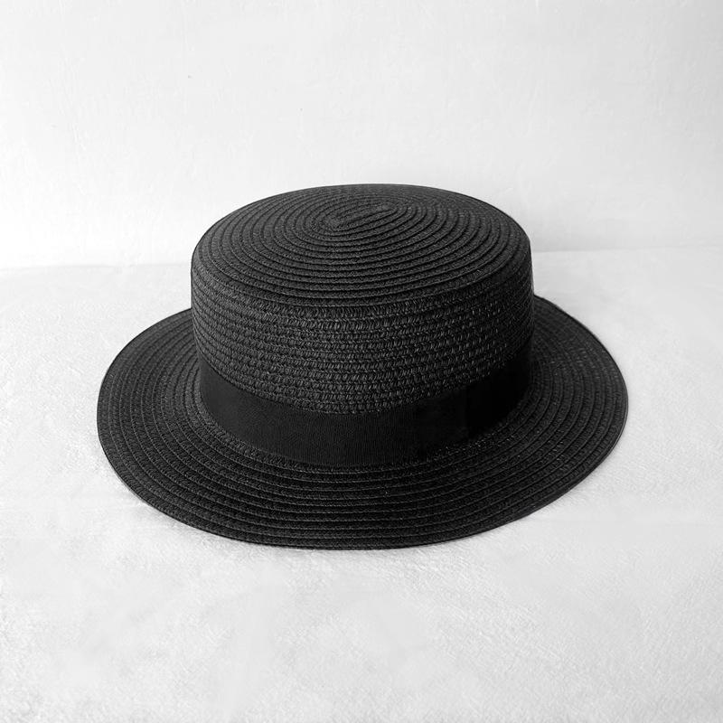 Elegant French-Style Flat Top Sun Hat - Classic Solid Color Straw Jazz Cap for Summer Beach Outings, Hand Washable, Summer Beach Hat
