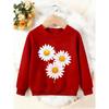Unisex Kids Crewneck Sweatshirt, Cute White Daisy Floral Print Long Sleeve Pullover, Boys Girls Casual Sweatshirt For Kids Over 4 Years Old