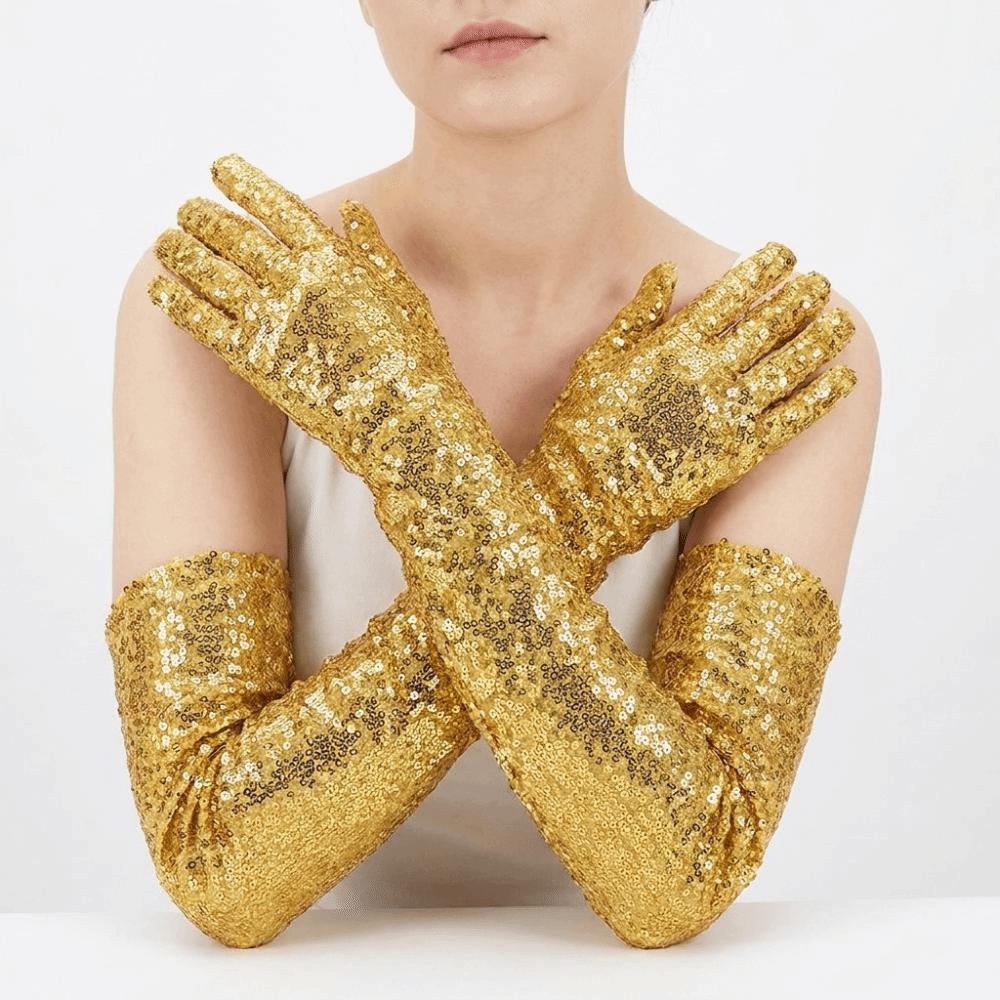 Solid Color Sequined Gloves Long Masquerades Party Mittens Glittering Gloves Dress Accessories