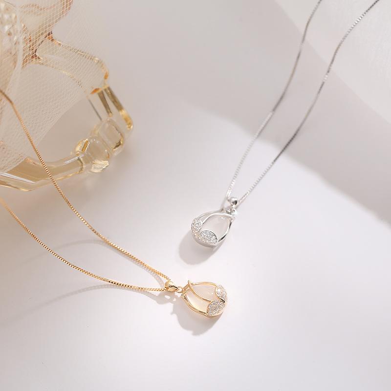 Elegant 925 Sterling Silver Opal Flower Charm Necklace Box Chain Pendant Party Jewelry Necklace For Women Wedding Dz297