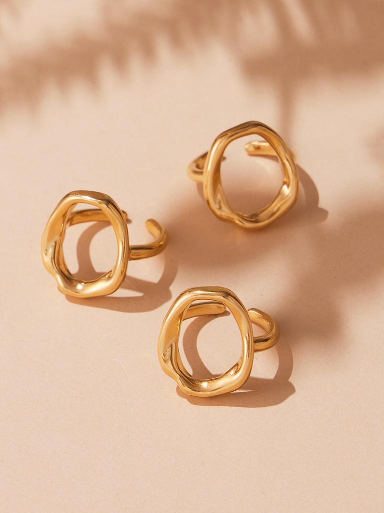 Oumaijia 18k Gold-Plated Geometric Zircon Pentagram Open Ring