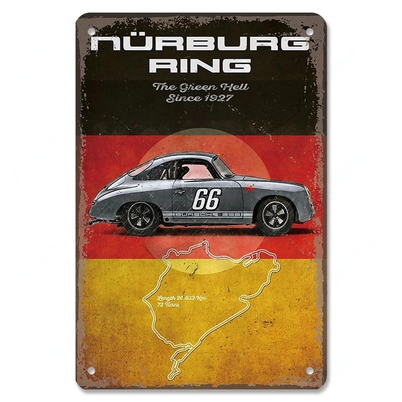 Vintage Metal Tin Signs Racing Car Plaque Decor F1 Racetrack Metal Poster Wall Art for Garage