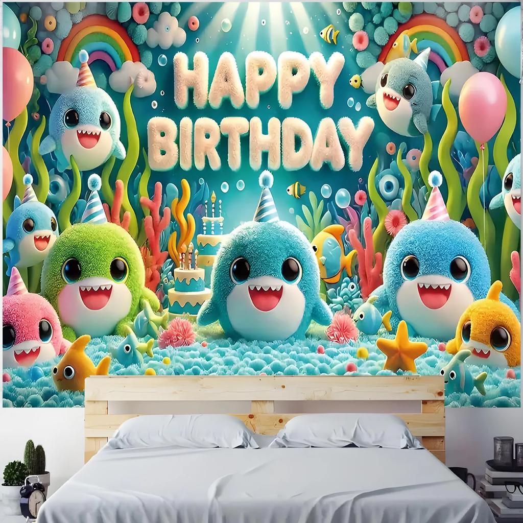 Single-sided shark background banner suitable for 2D flat printing party decorations for home decoration