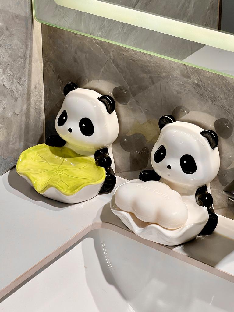 Automatic draining creative panda soap box soap box storage rack household ceramic soap dish holder bathroom accessories