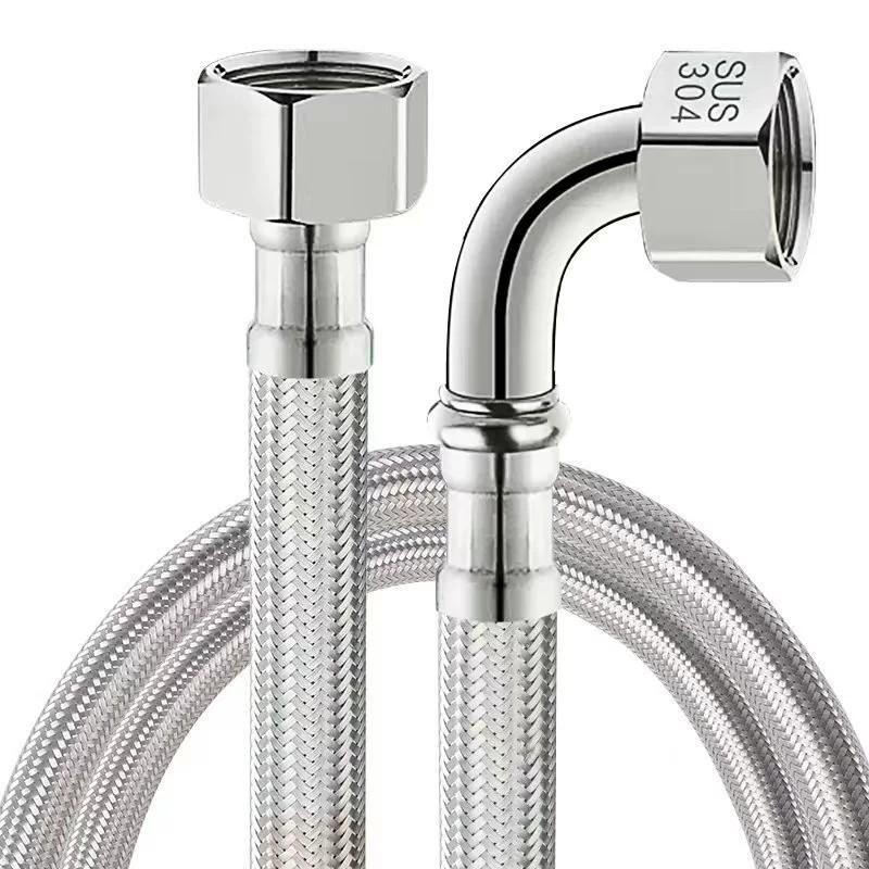 New 1pcs 20-200cm Stainless Steel Braided Flexible Hose Household Water Heater Toilet 90° Bend Pipe Elbow Water Inlet Pipe