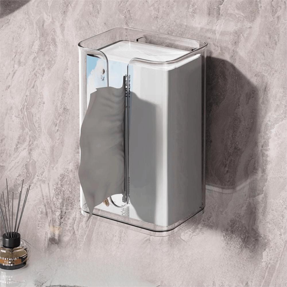 Punch-Free Suction Cup Tissue Box Removable Waterproof Paper Towel Storage Rack Refillable Clear Wet Wipes Container Kitchen