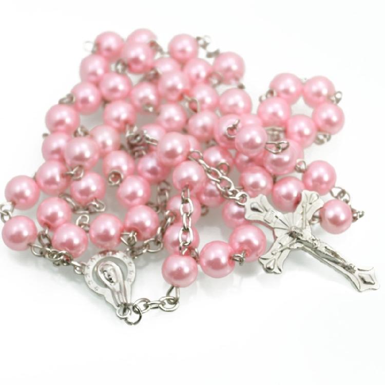 Religious Rosary Necklace Cross Pendant Neck Chain Crucifix Charm Christening