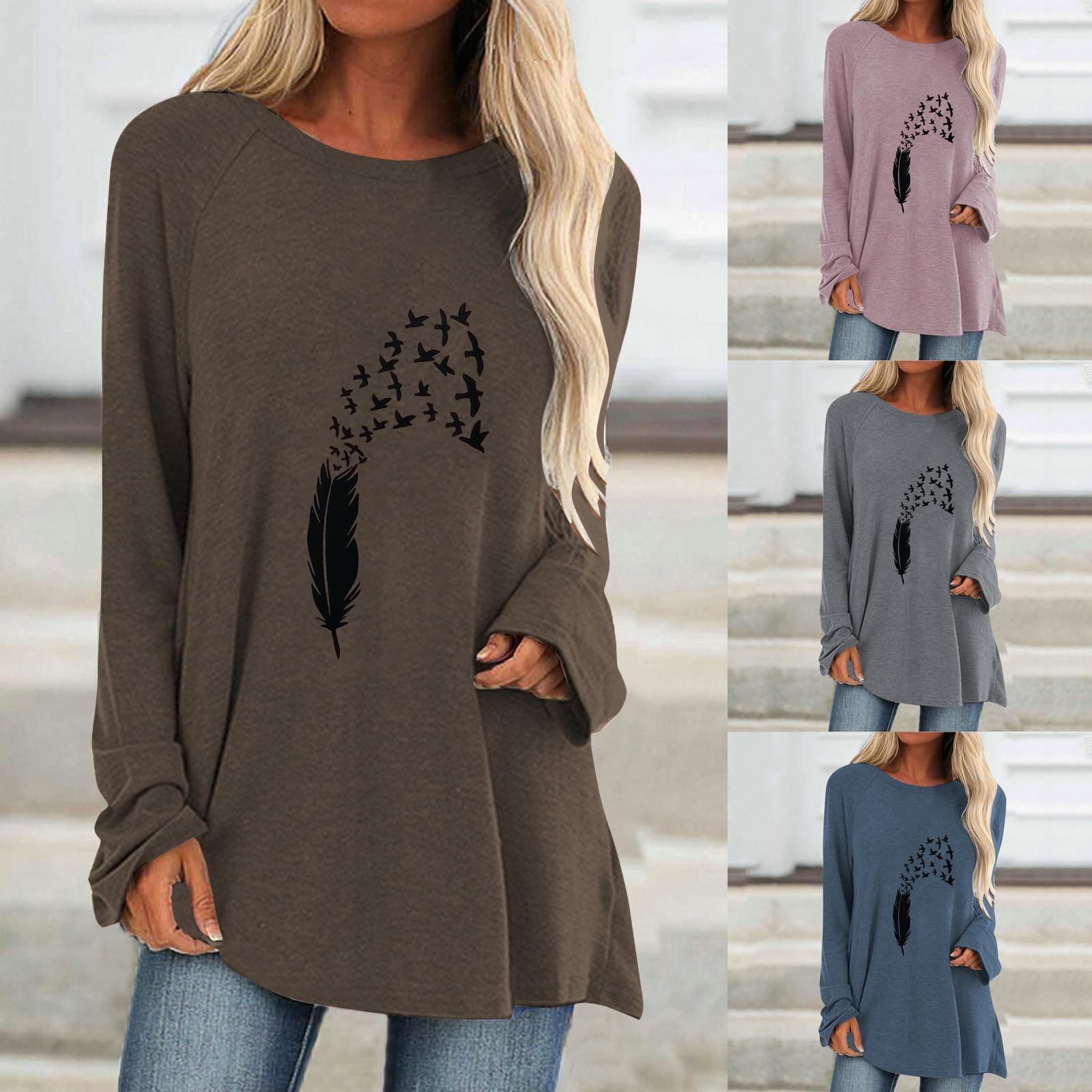 

Женские модные повседневные свободные и удобные топы с длинным рукавом и принтом