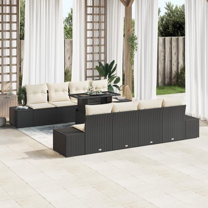 VidaXL Ensemble de canapés de jardin 9 pièces avec coussins noir rotin poly 3349143