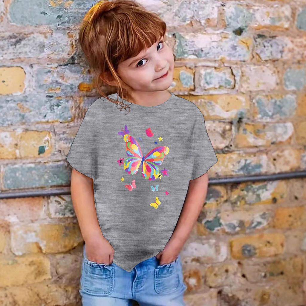 Kids Fashion Short Sleeve Round Neck Floral Printed Casual T-Shirt Top