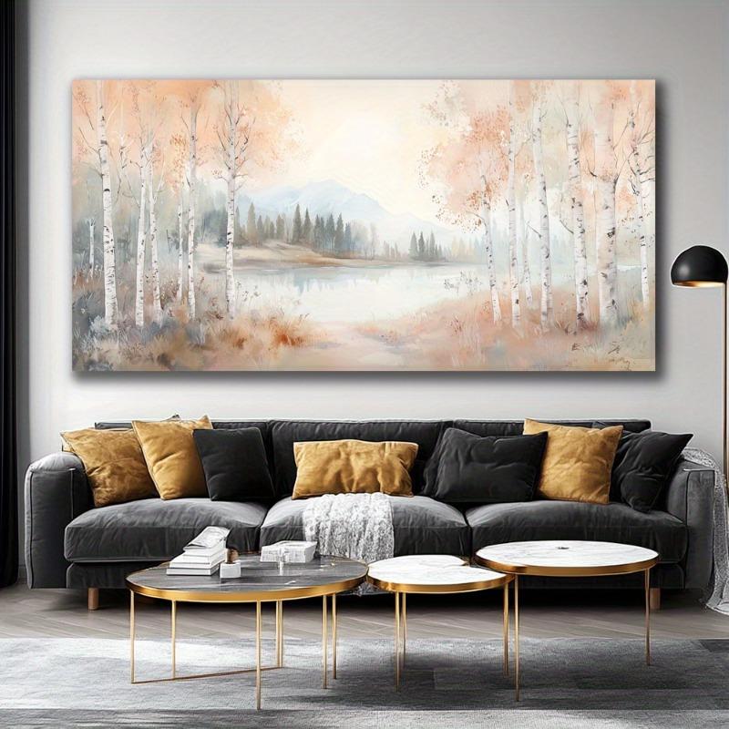 Birch Lined Lake Canvas Wall Art Painting, Frameless Canvas Wall Art Picture Living Room Printing Art Office Home Decortion