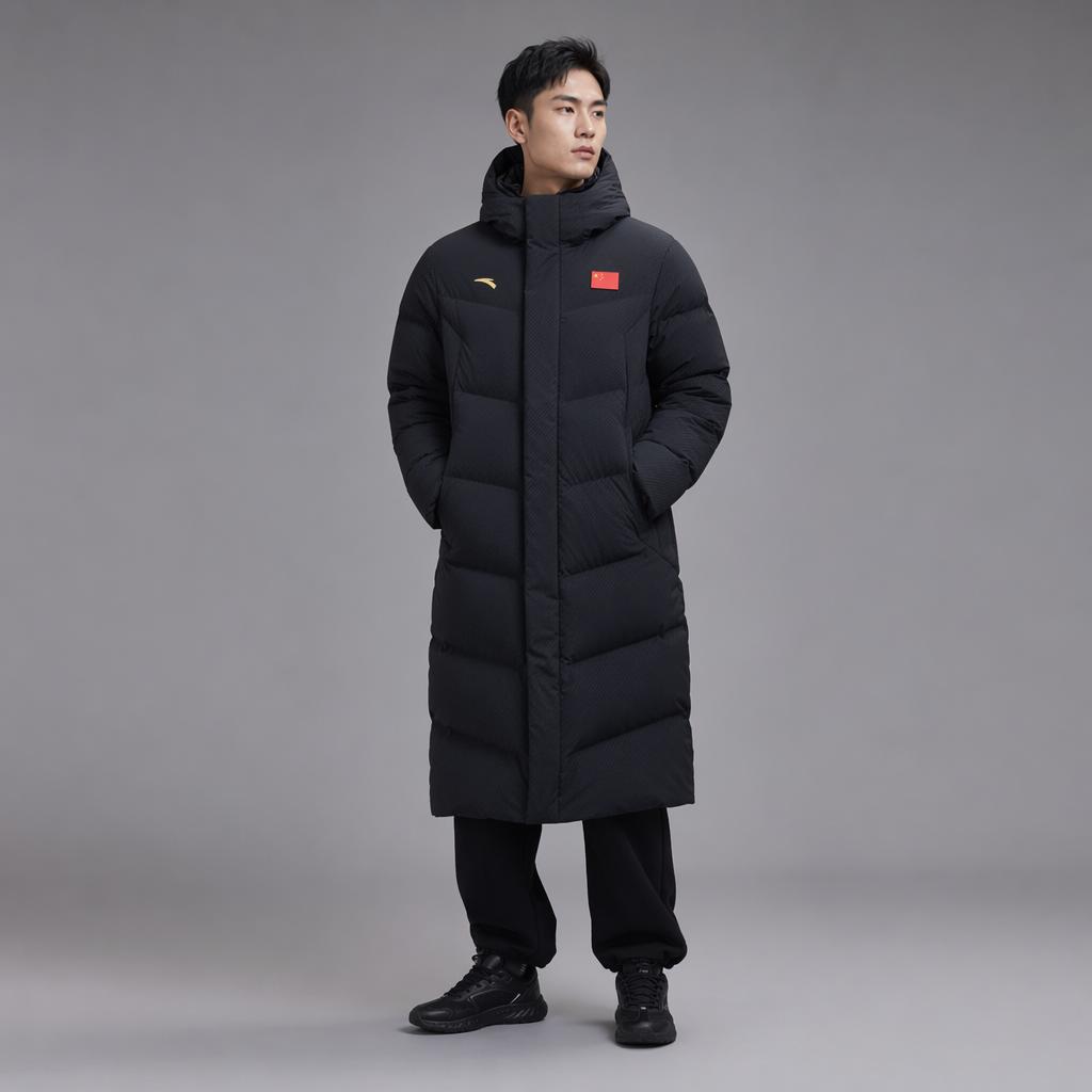 Anta Fashionable Simple Casual Versatile Long Hooded Zipper Down Jacket Men Outerwear 452540109-2