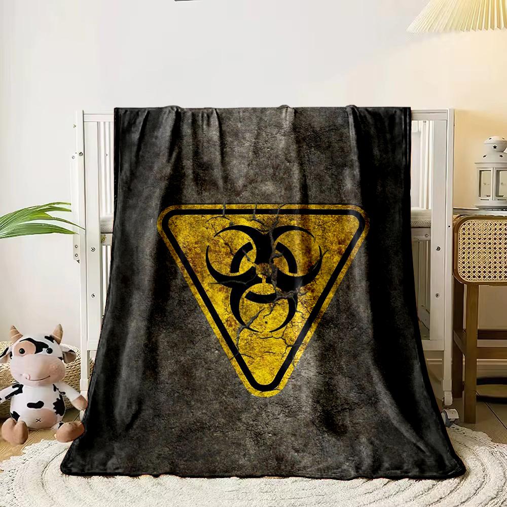 Biohazard Symbol Yellow Grungy Design Flannel blanket for bedroom, living room, sofa, and nap sofas