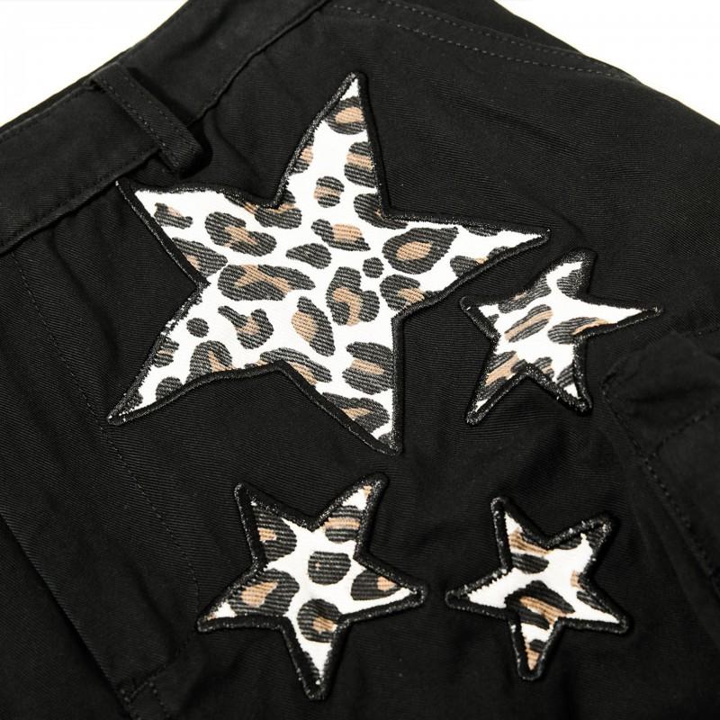 Unisex Cargo Wide-Leg Pants With Leopard Patch Embroidery Cotton Utility Trousers Loose Fit Streetwear