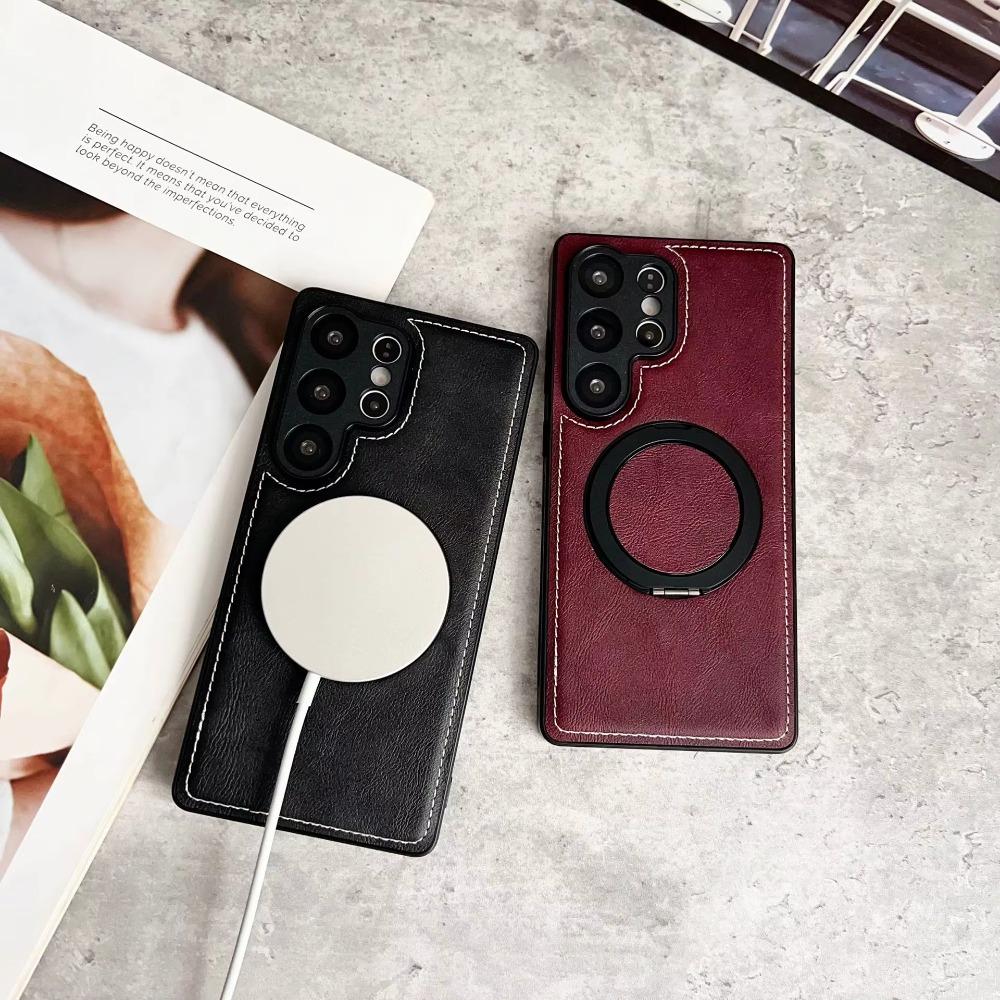 Funda de Teléfono Magnética de Cuero PU Premium para Samsung S26 Ultra S25 S24 S23 Plus Tacto de Piel Mate Cubierta Protectora Anti-Caídas