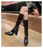 Fried Street Coarse Heel Tall Knight Boots Women's Autumn and Winter British Style Belt Buckle High Heel Skinny Boots Long Locomotive Fashion Boots
