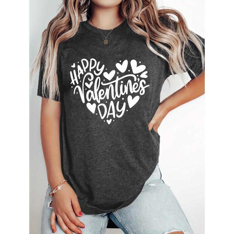 European Size Women's Valentine's Day Short Sleeve T-Shirt - Happy Valentine's Day Heart & "HAPPY VALENTINE's DAY" Lettering Print