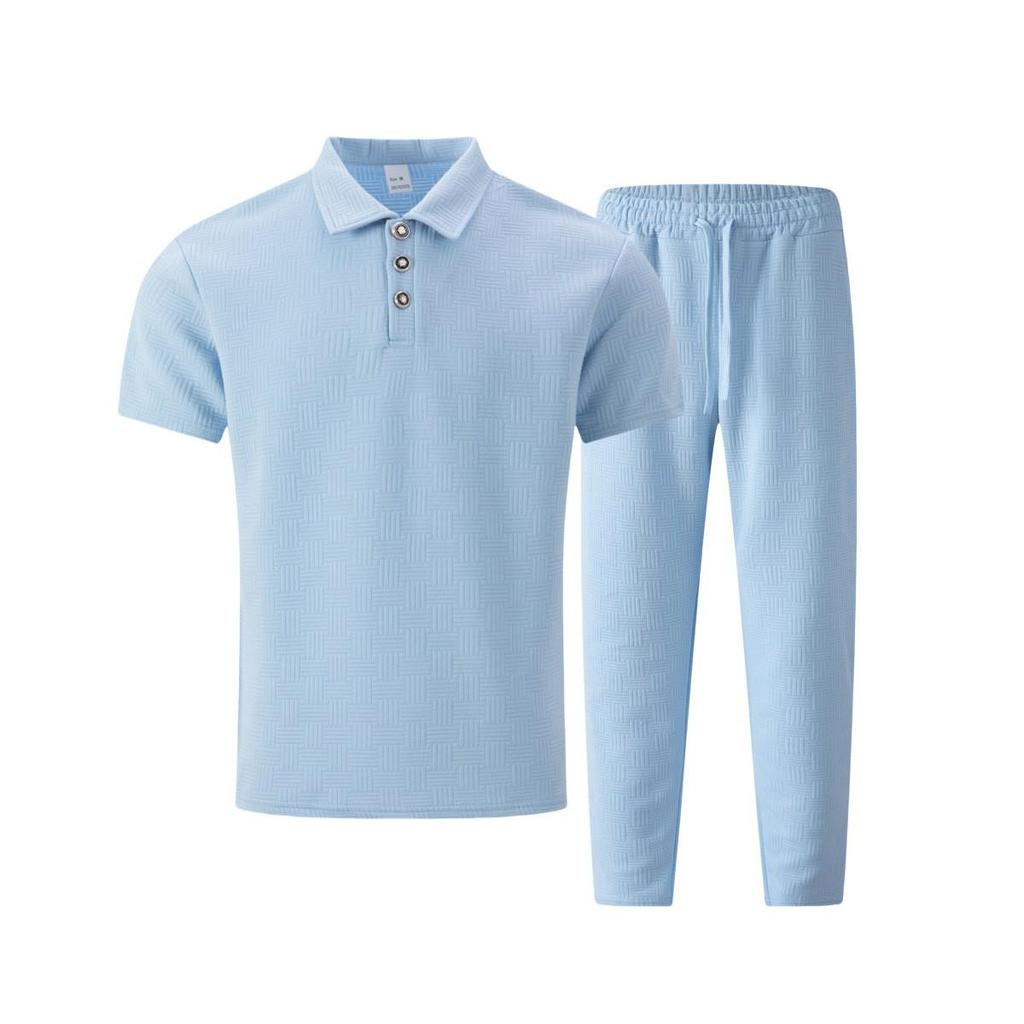 Herren Sommer Jacquard Poloshirt & Lange Hose Freizeit Set