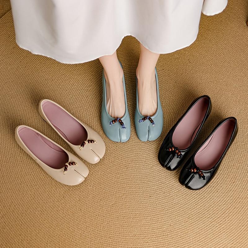 Módní dámské nové kožené ovčí kůže kulatá špička střední podpatek všestranné a pohodlné jelení kopyto líné korálky ležérní jednobotky