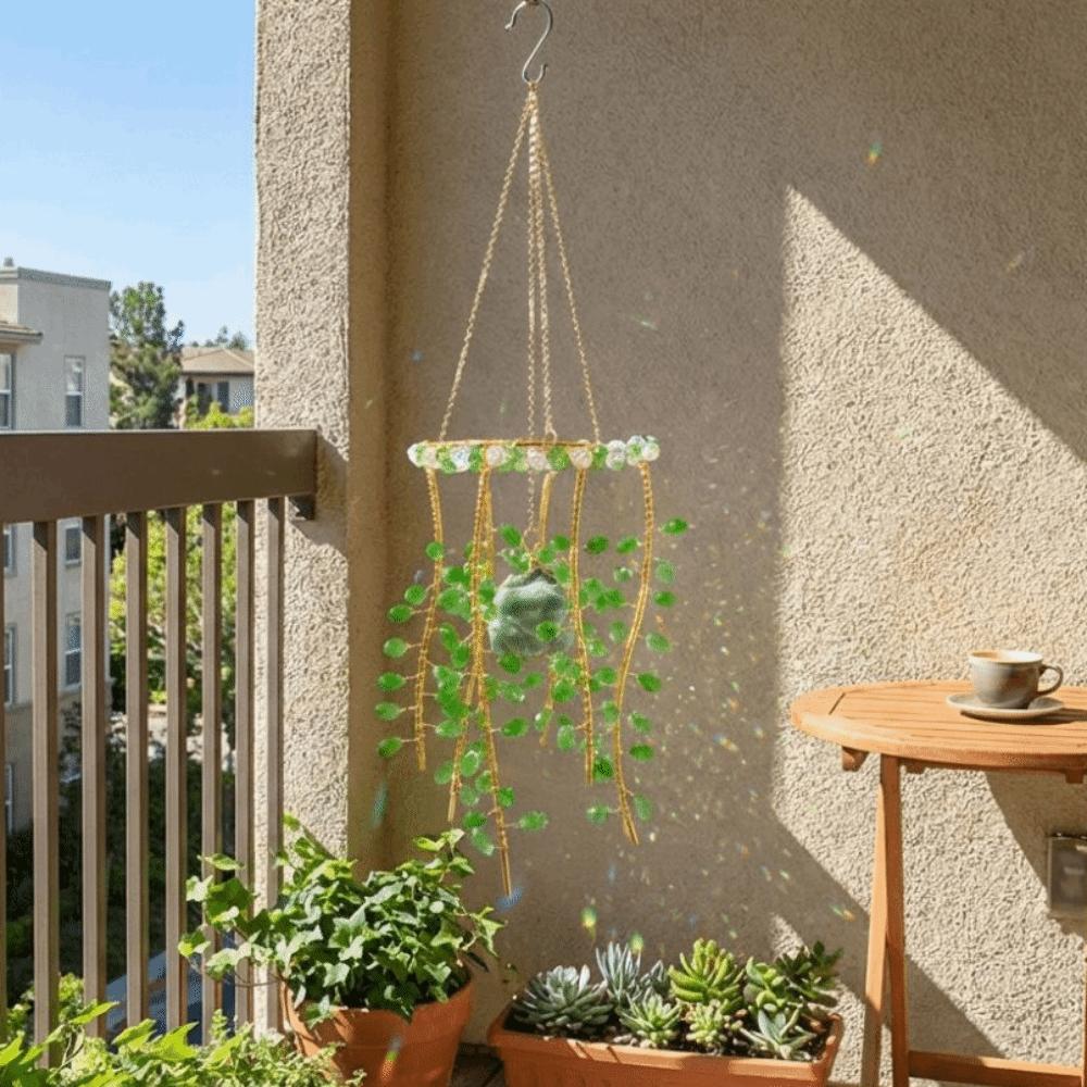 Handmade Crystal Glass Pendant Green Willow Branch Sun Catcher Chandelier  Landscape