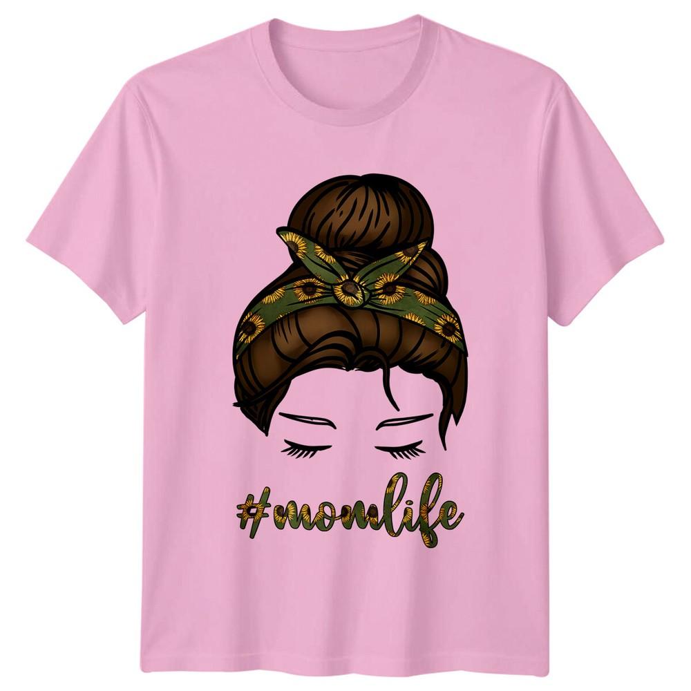 Mom Life Sunflower Headband Messy Bun Graphic Nature TShirt