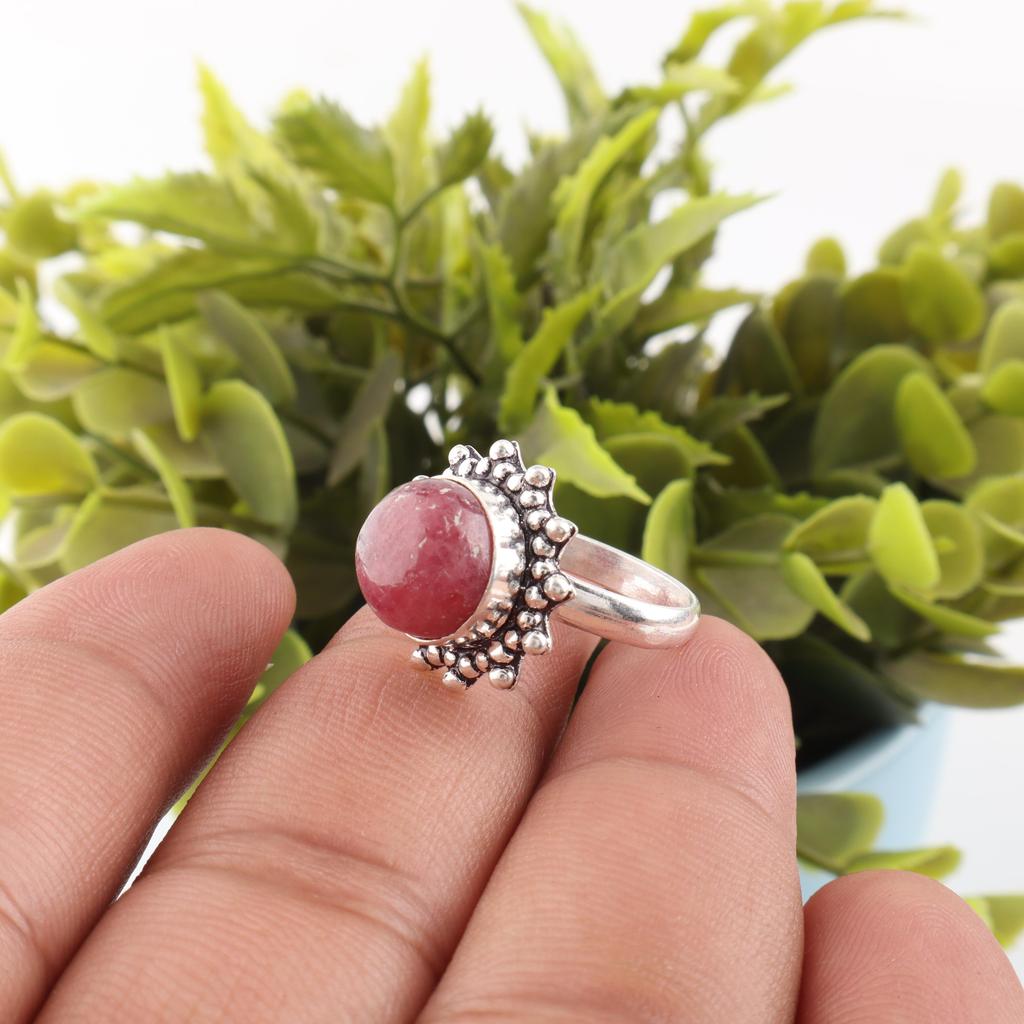 Schmuck aus schwarzem Rhodonit-Edelstein, 925er Sterlingsilberring, handgefertigter wunderschöner silberner Boho-Ring als Hochzeitsgeschenk