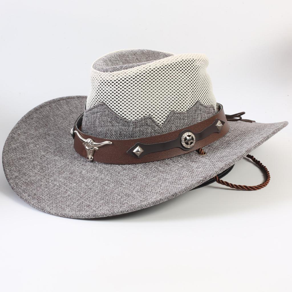 Western Cowboy Hat Men and Women Summer Breathable Sunscreen Visor Hat Big Brim Outdoor Travel Straw Top Hat