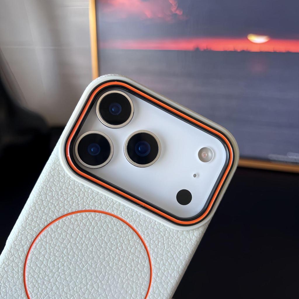 Apple iPhone 13-17 Pro Max Lychee Pattern Magnetic Ring Case, Drop-Proof with Large Camera Hole.