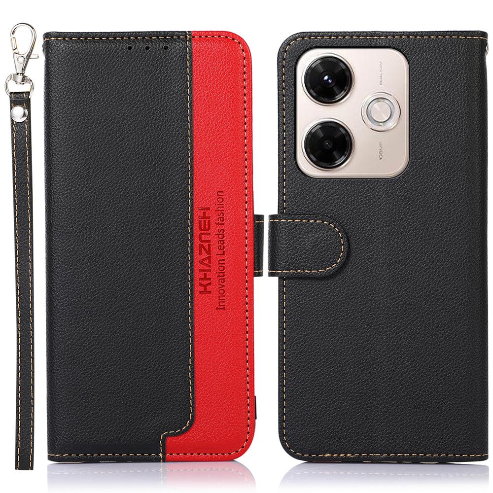 KHAZNEH For Xiaomi Redmi 13x 4G Case RFID Blocking Wallet Litchi Texture PU Leather Phone Cover