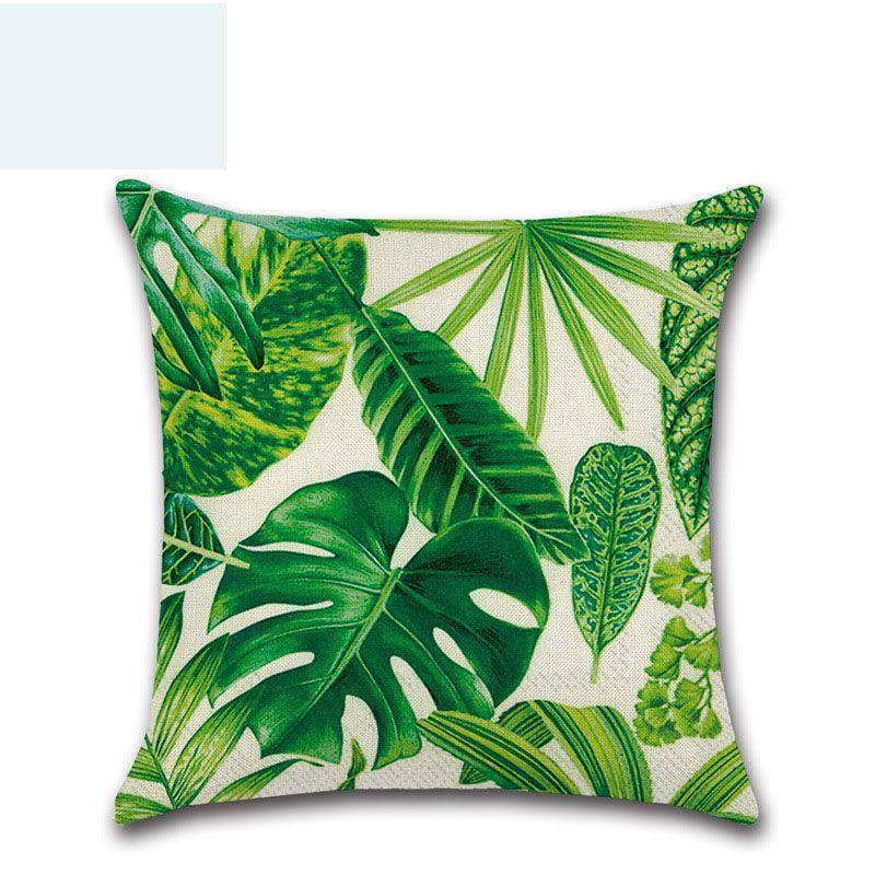 Premium 18'' Green Tropical Plant Pillow Case Cotton Sofa Cushion Cover For Elegant Dcor