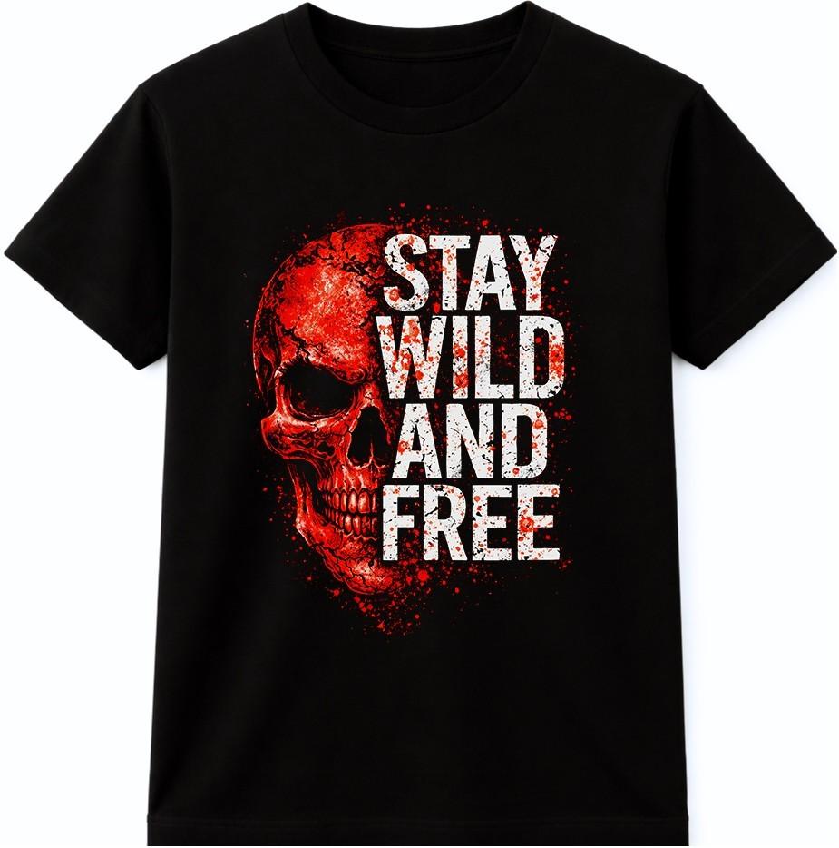 Skull T Shirt Stay Wild And Free Rebel Gothic Biker Graphic Vintage Tee XXXXL