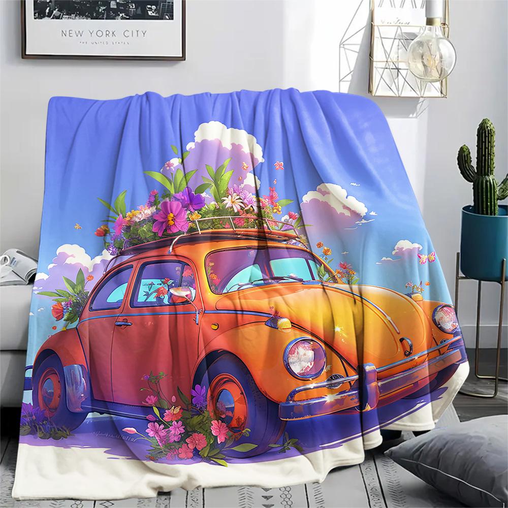 Car Print Flannel Blanket, High quality Comfortable for All Seasons, Home Decor, Warmth and Comfort, Perfect for Christmas Gifts