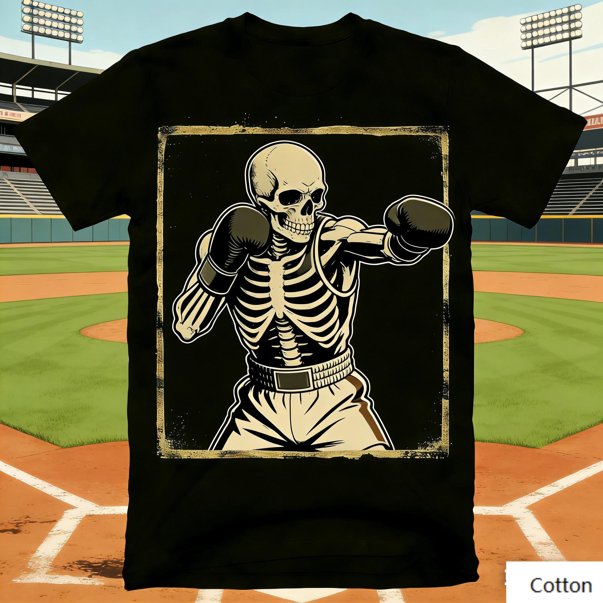 Vintage Skeleton Boxer Graphic T-Shirt Gloves Print Cotton Short Sleeve Casual Unisex Tee Retro Fighting Style Top S разноцветный
