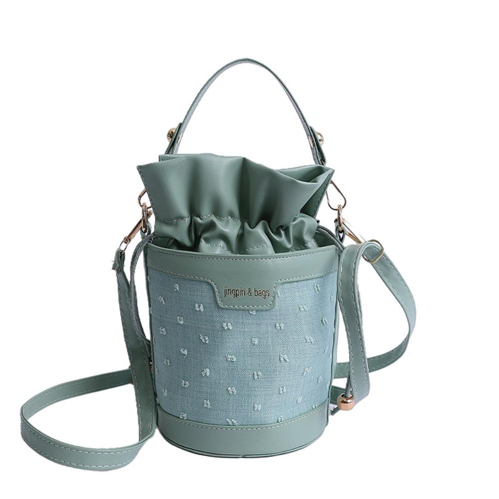 

Цилиндрическая сумка-ведро на кулиске в корейском стиле, сумка через плечо, повседневная полиуретановая сумка на плечо, для офисного работника зелёный