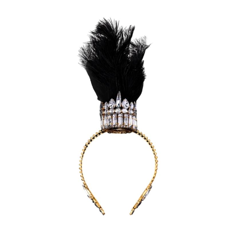 Luxurious Feathered Crown Headband With Rhinestones For Carnivals Parties And Special Occasion Women Costume Props