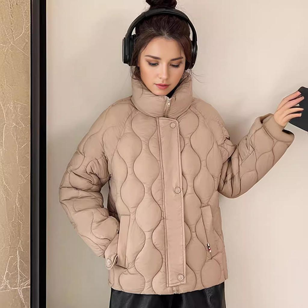 Women's Winter Jacket 2024 Female Stand Collar Pure Color Cotton Jacket Women Pure Color Casual Rhombus Demi-season Jackets