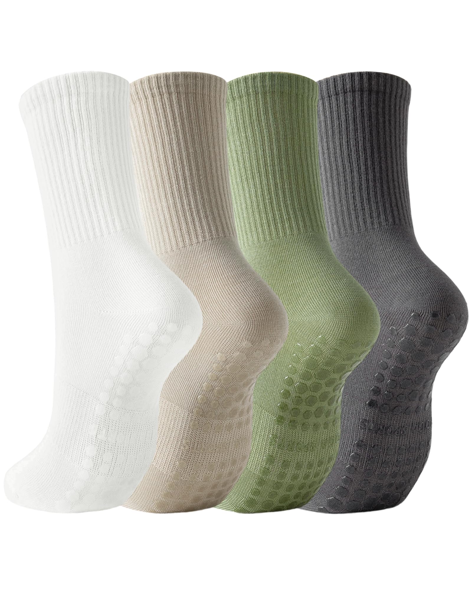 Набор захватов для пилатеса Yawlsow с милыми оборками и хлопковые спортивные носки для и тренировок, один размер подходит, белые, зеленые, бежевые, темные, женские носки, 4 пары