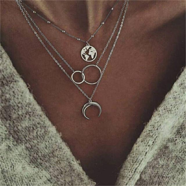 Trend Double Layer Star Moon Pendant Necklace For Women Girl Clavicle Chain Eight-pointed Star Necklace Simple Jewelry Gift