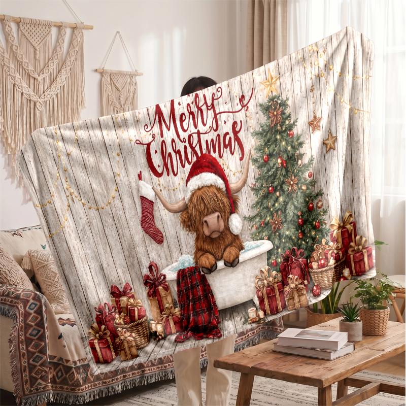Christmas Flannel Throw Blanket Soft Warm Cozy For Sofa Bed Indoor Home Use Great Holiday Gift